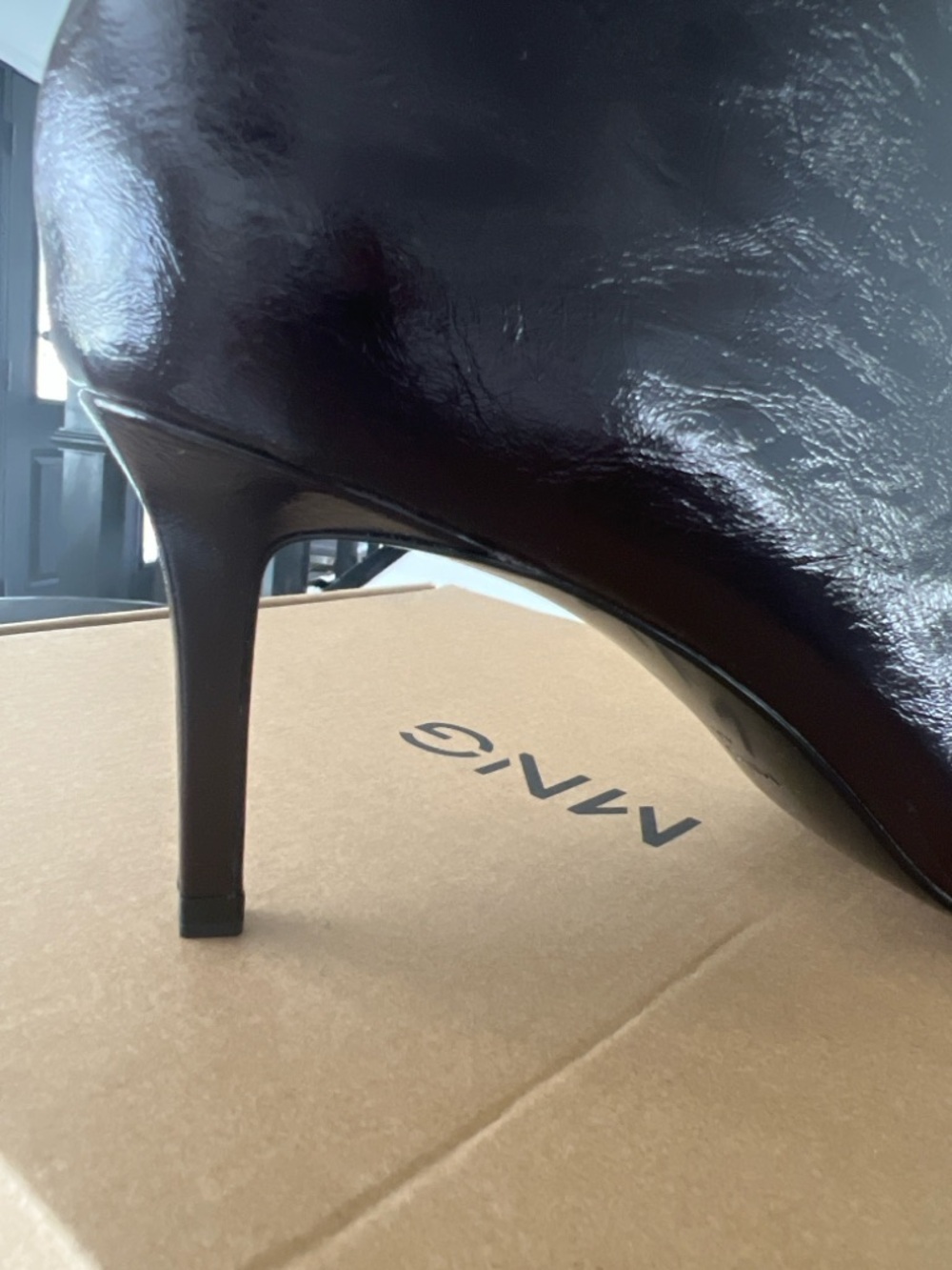 Mango Chocolate Brown Glossy Ankle Boots-Pointed Toe Heels-Size 42 / US 10 - Picture 2 of 5
